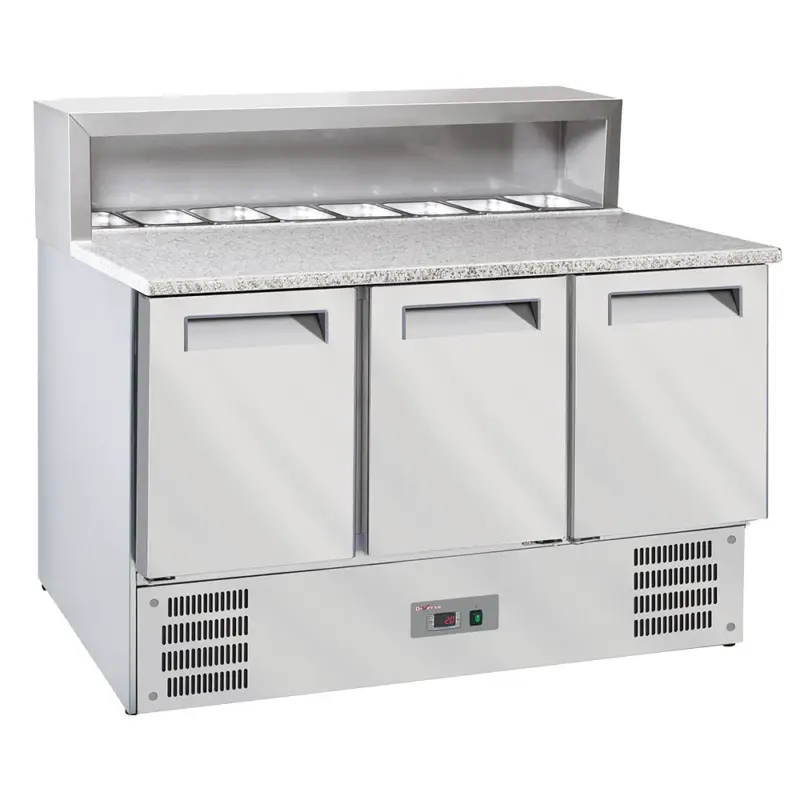 Diverso By Diamond Horeca Pizzawerkbank | 3 Deuren 1/1 GN | Boven 8x 1/6 GN | Statisch + Ventilator | 1365x700x850mm Bestel Nu