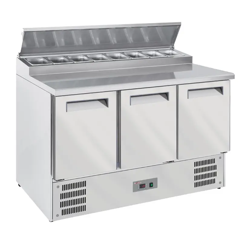 Koop Vandaag Diverso By Diamond Horeca Saladette | 3 Deuren 1/1 GN | Boven 8x 1/6 GN | Statisch | Ventilator | Klapdeksel | 1365x700x850mm