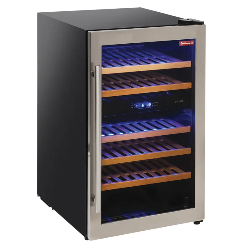 Voordeelprijs Diamond Wijnkoelkast | 140L (33x 75cl) | RVS/Zwart | 2 Zones | +5°C/+18°C | Geforceerde Koeling | 493x635x840mm
