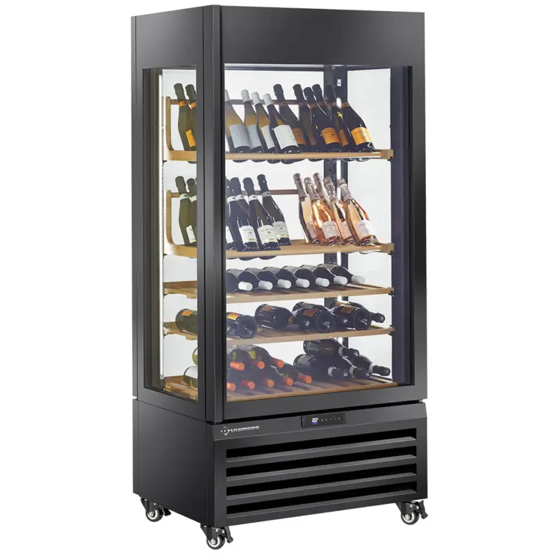 Diamond Wijnkoelvitrine | EXALTA | Energiezuinig | 600L (99x 75cl) | Zwart | 1 Zone | 0°C/+10°C | Geforceerd | Wielen | 900x650x1900mm Bestseller