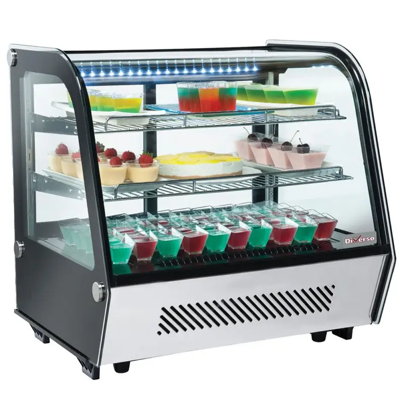 Uitverkoop Tafelmodel koelvitrine, 3 niveaus, gebogen glas