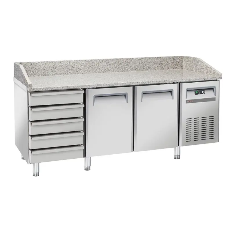 WR-PZ20-52 - Koeltafel voor pizzeria, 2 deuren EN 600x400, 5 neutrale laden EN 600x400, op wielen, 2 met remmen DIVERSO Betaalbaar