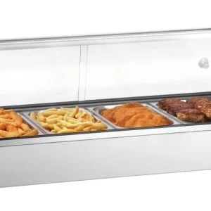 Bartscher Warmhoudvitrine | RVS/Glas | R4 46L | 4x 1/3 GN | 230V | Achter Schuifdeuren | 775x420x335mm Bestseller