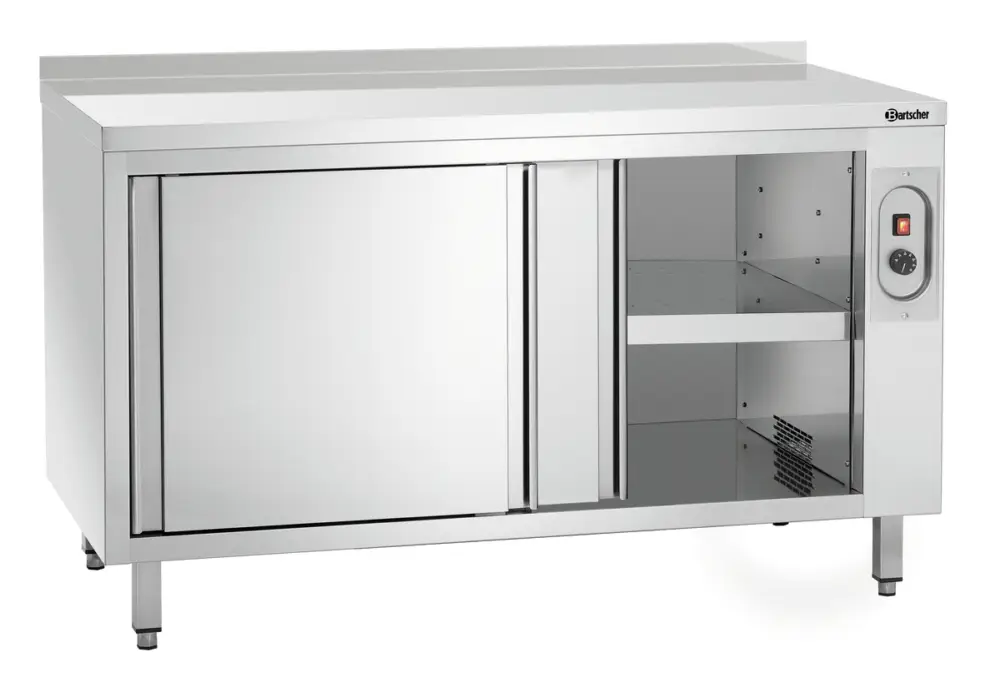 Beperkte Voorraad Bartscher Warmhoudkast | RVS | 2 Schuifdeuren + Opstaande Rand | 2 kW | 1 Tussenschap | 1400x700x850mm