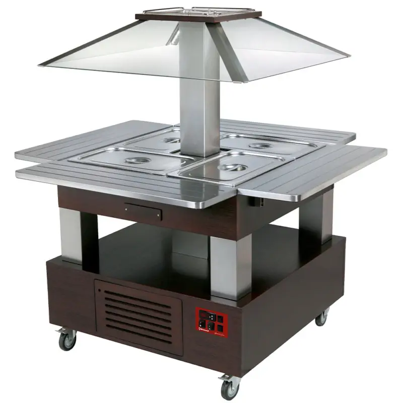 Eiland Bain-marie Warm Buffet, Gemotoriseerd Koepel4x GN 1/1-150 (wengé Hout) Beste Prijs