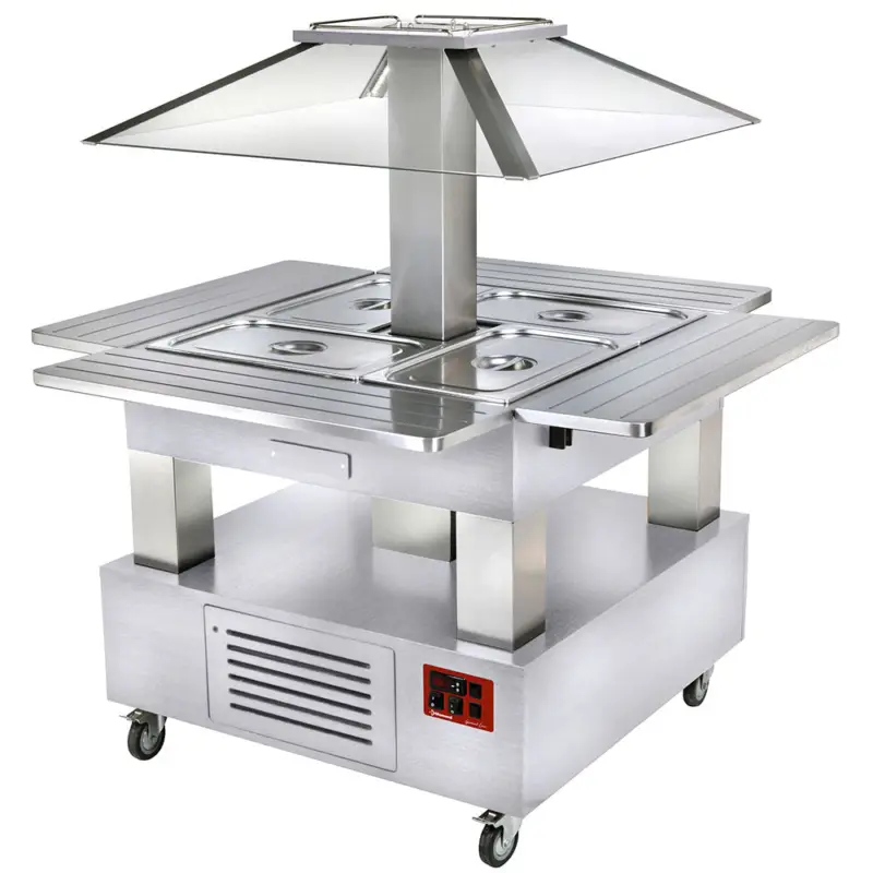 Eiland Bain-marie Warm Buffet, Gemotoriseerd Koepel4x GN 1/1-150 (wit Hout) Superprijs