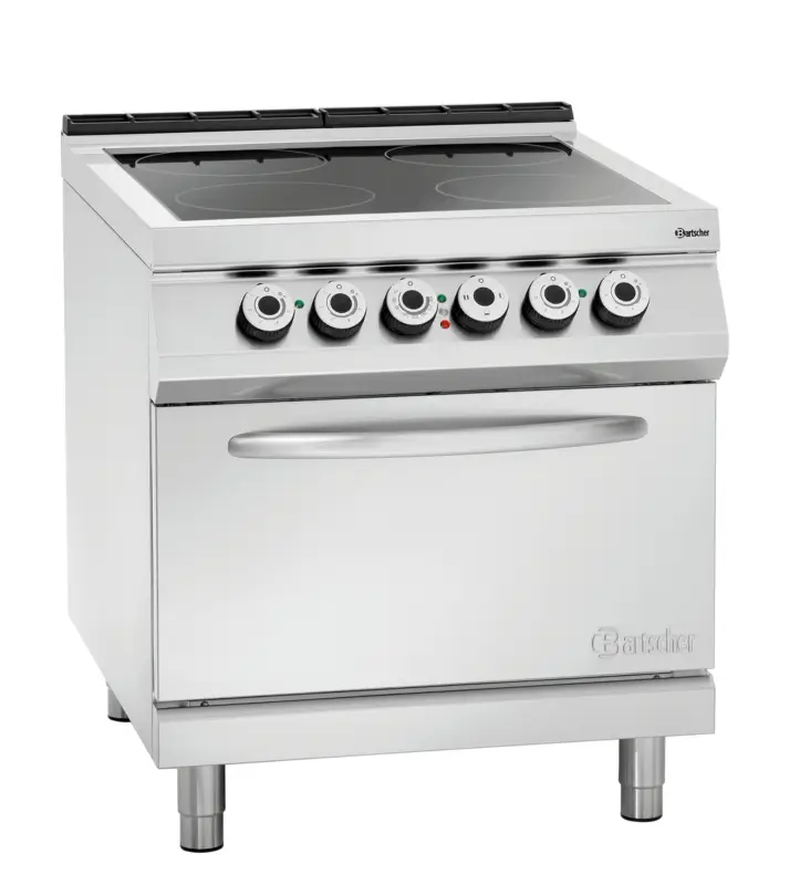 Premium Bartscher Fornuis | Elektrisch | Keramisch 2/1 GN | 4 Kookplaten | 4x 4kW | Elektrische Oven | 2/1 GN | 5.6kW | 800x900x900mm