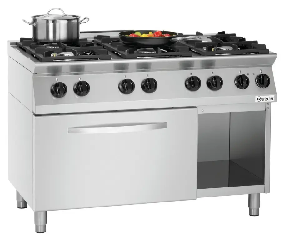 Bartscher Gasfornuis MFG 7340 | 6-pits | Gas + Elektrische Oven | 28,5 + 6 kW | 1200x700x910mm Hoge Kwaliteit