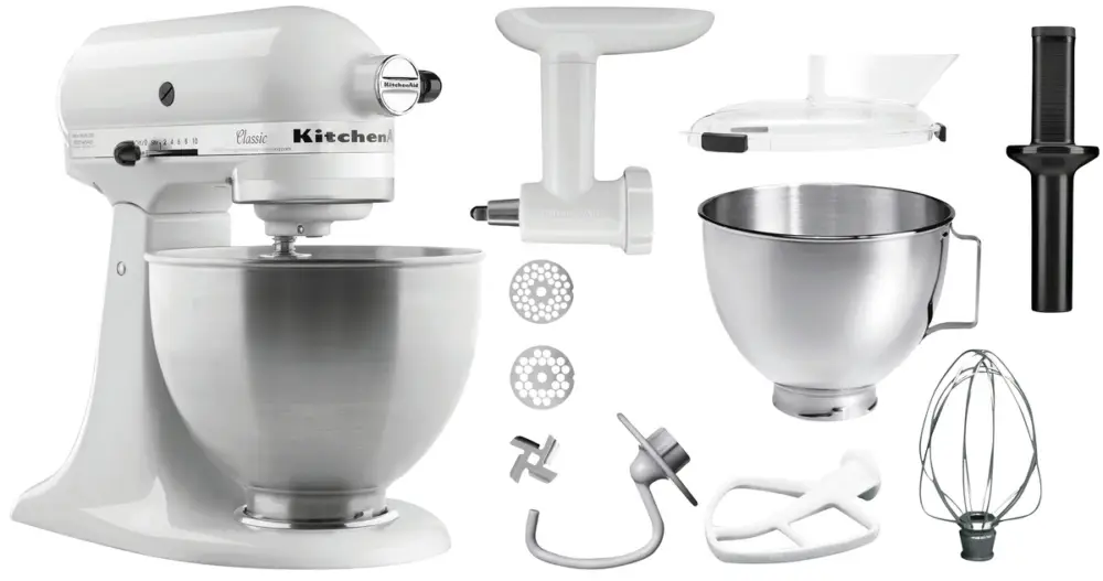 Bartscher Kitchenaid 5K45SSEWH | Wit | 4,28L | 10 Snelheden | Kantelbare Motorkop | 358x221x353mm Hoge Kwaliteit