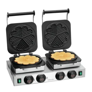 Bartscher Wafelijzer MDI 2HW211 | 2 bakunits | Hartvormige wafels Ø210 mm | 50°C-300°C | 2x230V | 600x470x225mm Op = Op