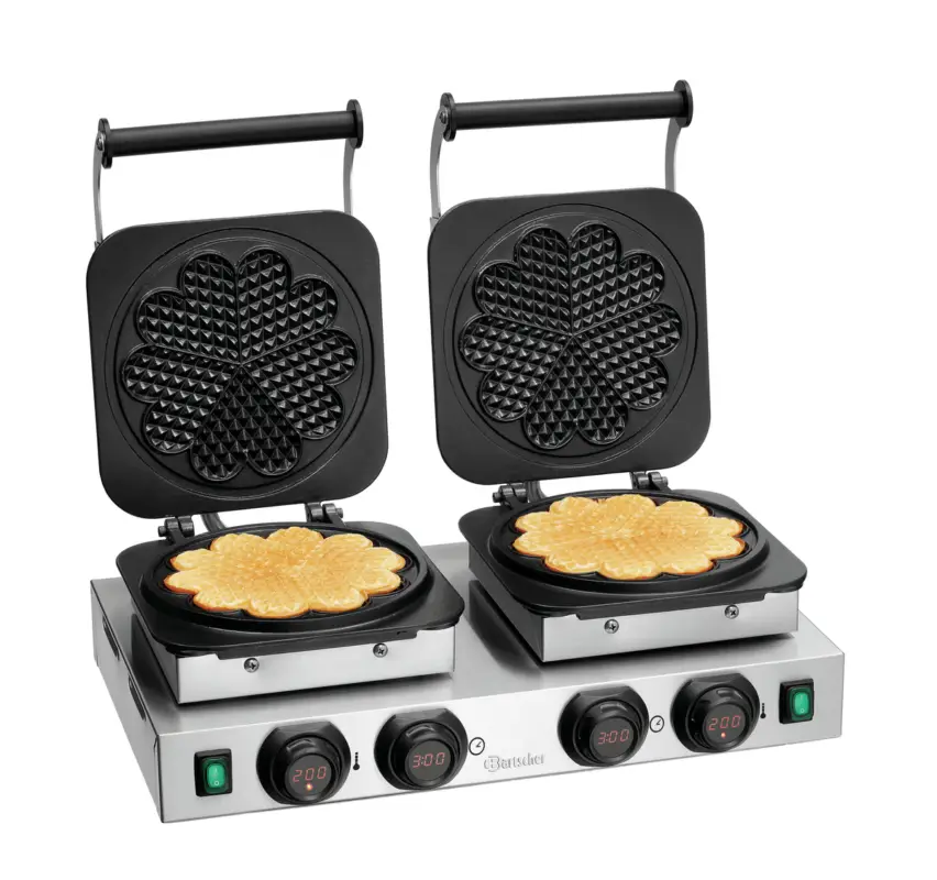 Bartscher Wafelijzer MDI 2HW211 | 2 bakunits | Hartvormige wafels Ø210 mm | 50°C-300°C | 2x230V | 600x470x225mm Op = Op