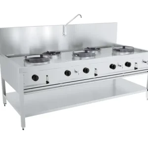 CombiSteel Wokfornuis | Gas | 5 Branders | Waakvlam | Waterkraan | Open Onderstel | 2000x900x750mm Express Levering