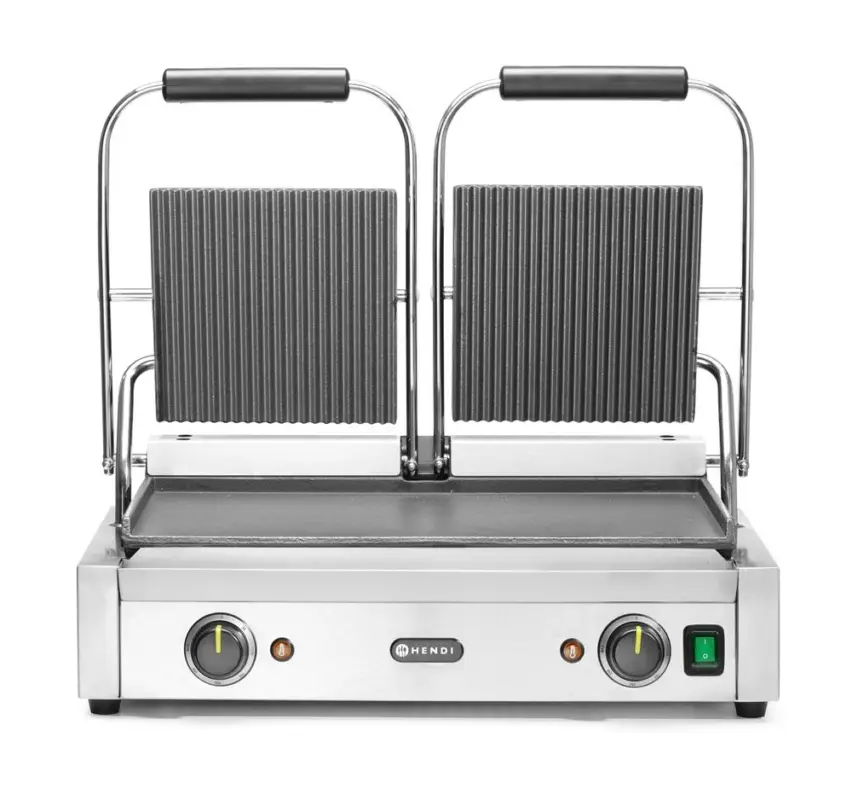 Contactgrill – Dubbele Versie, Hendi, Boven Geribd, Onder Glad, 230v/3600w, 570x395x(h)510mm Weekendaanbieding
