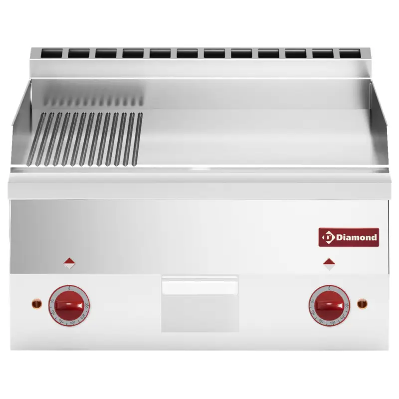 Diamond Bakplaat | PRO 600 | Elektrisch | Glad/Gegroefd |Verchroomd Oppervlak| 120°C/320°C | 6kW | 2x 230V | 600x600x280/400mm Seizoensaanbieding