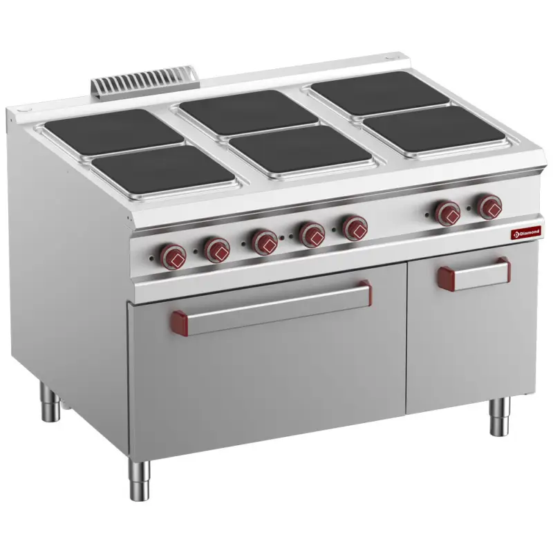Meest Verkocht Diamond Elektrisch Fornuis 6 Kookplaten | Elektrische Oven GN 2/1 | Gesloten Neutrale Kast