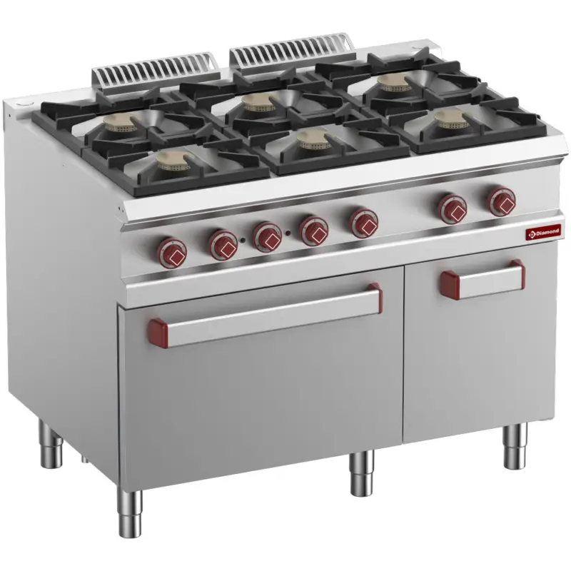 Diamond Fornuis + Heteluchtoven | OPTIMA 700 | Gas/Elektrisch | 6 Branders 6x 7kW + 1/1 GN Oven | 2.6kW | 230V) | Waakvlam | Neutraal Vak | 1100x700x850/920mm Koop Vandaag