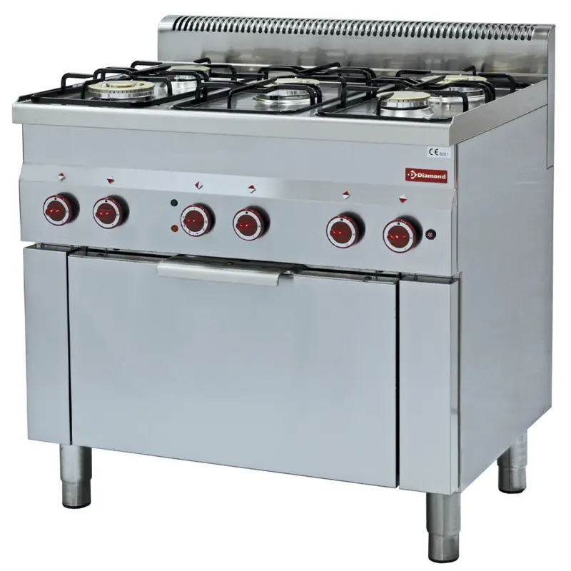 Diamond Fornuis + Heteluchtoven | PRO 600 | Gas/Elektrisch | 5 Branders + 1/1 GN Oven | 17.4kW Gas | 3kW – 230V | 900x600x850/970mm Direct Beschikbaar