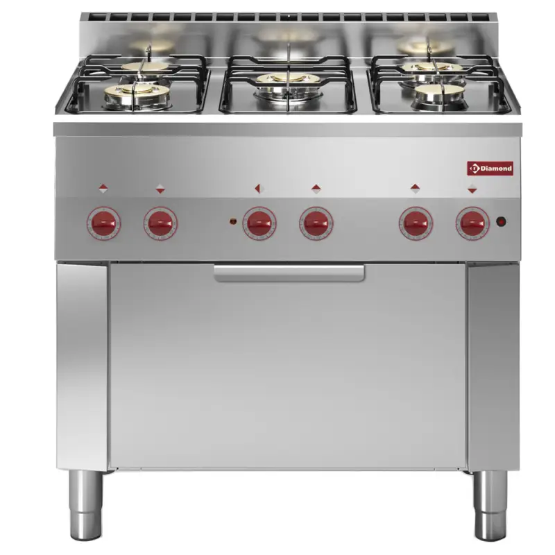 Veilige Betaling Diamond Fornuis + Heteluchtoven | PRO 600 | Gas/Elektrisch | 5 Branders + 1/1 GN Oven | 17.4kW Gas | 3kW | 230V | 900x600x850/970mm