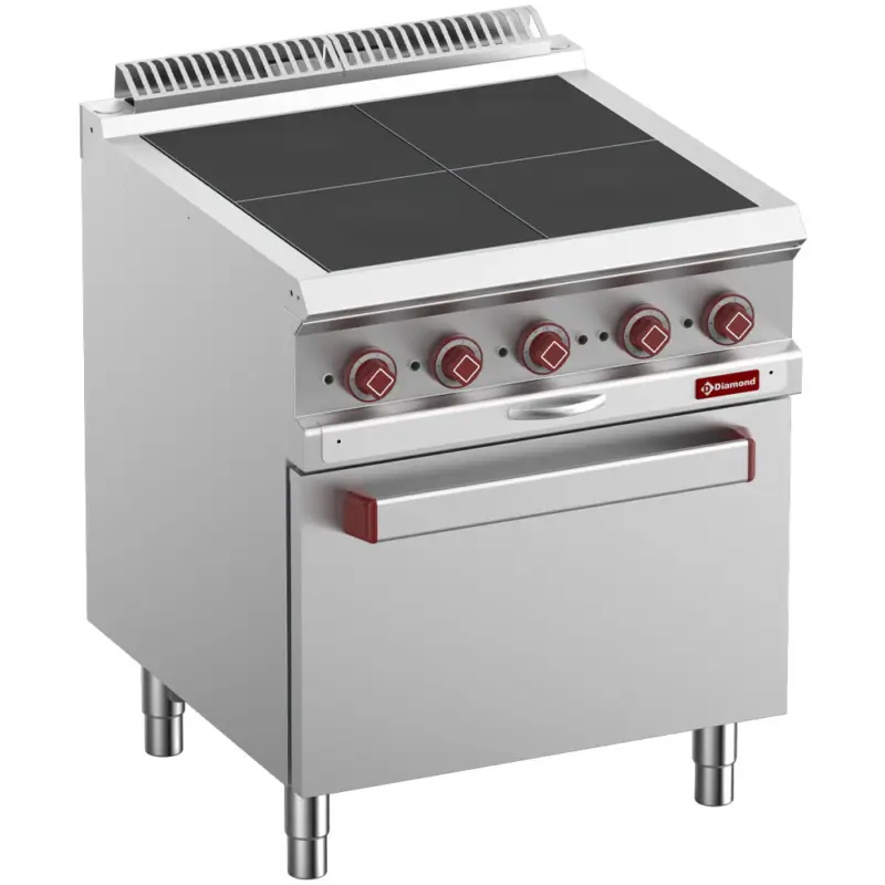 Aanbieding Diamond Fornuis + Oven | OPTIMA 700 | Elektrisch | 4 Kookpunten 300x300mm + 2/1 GN Oven/Grill | 15.3kW | 400V | 700x700x850/920mm