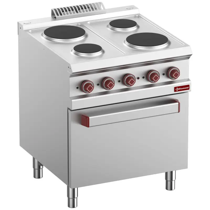 Diamond Fornuis + Oven | OPTIMA 700 | Elektrisch | 4 Kookpunten Ø150/220 + 2/1 GN Oven/Grill | 13.5kW | 400V | 700x700x850/920mm Veilige Betaling