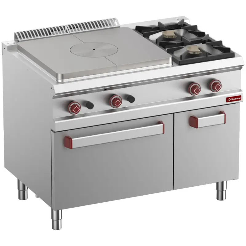 Diamond Fornuis/Doorkookplaat + Oven | OPTIMA 700 | Gas | 2 Branders 2x 7kW + Plaat 10kW + 2/1 GN Oven 6kW | Waakvlam/Piëzo | Neutraal Vak1100x700x850/920mm Korting