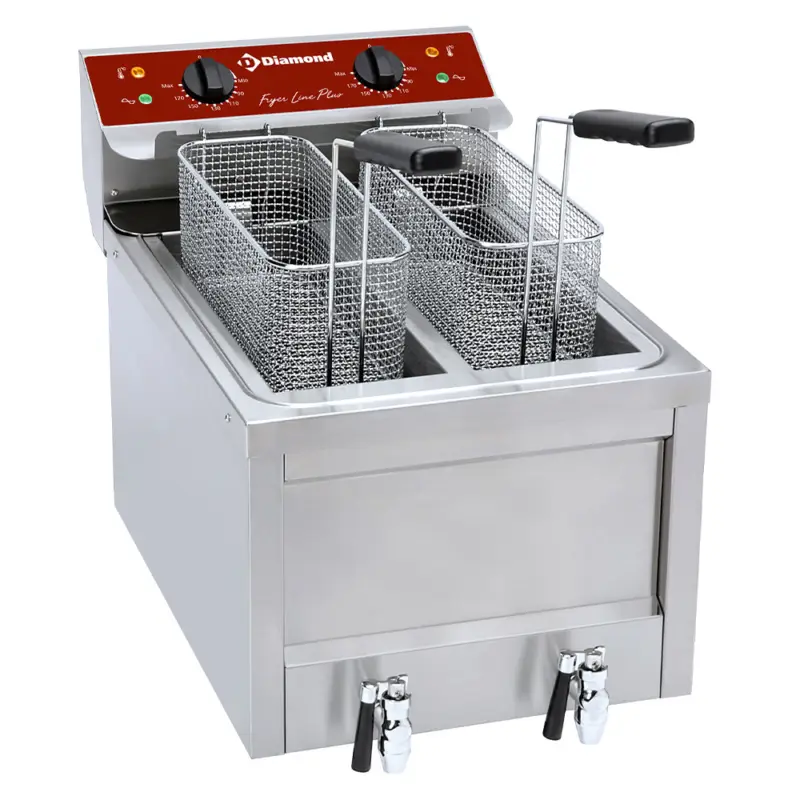 Lage Prijs Diamond Friteuse | Elektrisch | 8+8L | 400v | Aftapkranen | 400x600x445mm