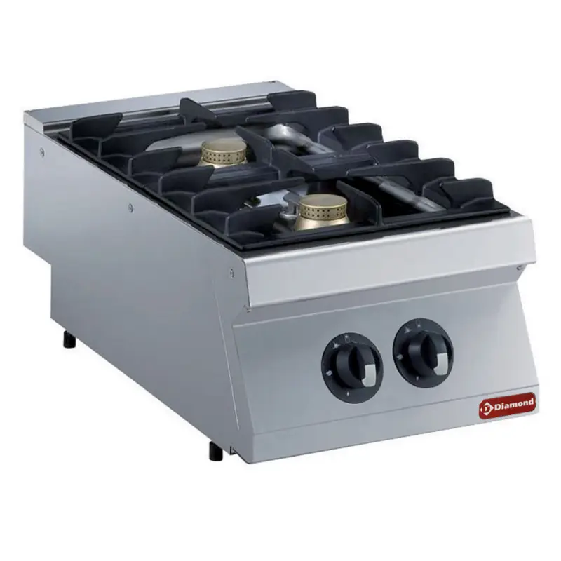 Diamond Gasfornuis | 2 Vuren (2x 5,5 kW) | Gietijzer | Vloeistofdichte Top | 400x700x250/320mm Voordeelprijs