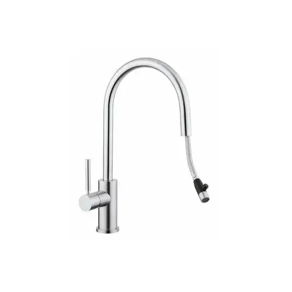 Flitsaanbieding Cigno t rvs ��ngreepsmengkraan met gebogen uitloop 232 mm en uittrekbare sproeikop