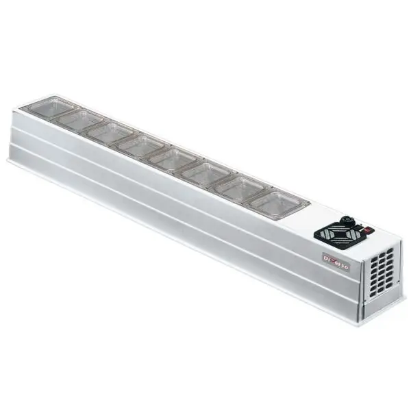 Diamond gekoelde structuur 8x GN 1/6 h150 mm 1720x260x220 mm +2/+10°C 230V horeca koeling ABS uitvoering Meest Verkocht
