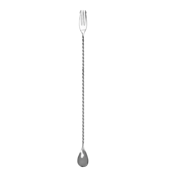 Snelle Levering Bar Professional Barlepel met vork Trident 40 cm Roestvrijstaal zilver
