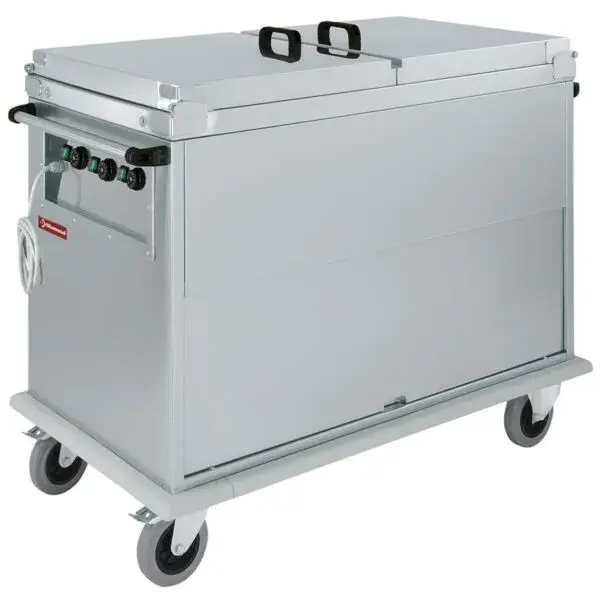Bain-marie-wagen 3x gn 1/1, 3 t°, deksels, kast met draaideur Betrouwbaar