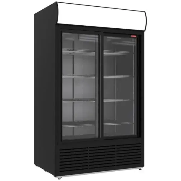 Koop Vandaag Positieve gekoelde vitrine 1230 liter, lichtbak, 2 schuifdeuren - zwart