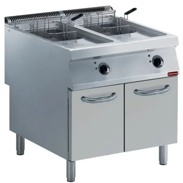 Flitsaanbieding Elektrische friteuse 2 kuipen van 15 liter op meubel