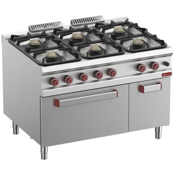 Koop Vandaag Gasfornuis met 6 branders op gasoven gn 2/1 en neutrale kast gn 1/1