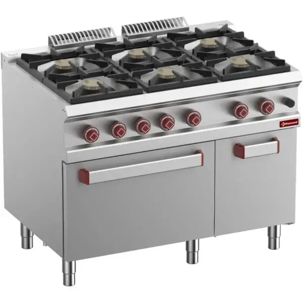 Gasfornuis 6 branders, gasoven gn 2/1, neutrale kast Aanbieding