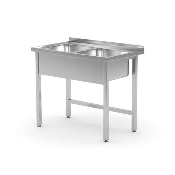 Tafel met 2 spoelbakken – gelast, hendi, kitchen line, 1000x600x(h)850mm Finale Uitverkoop