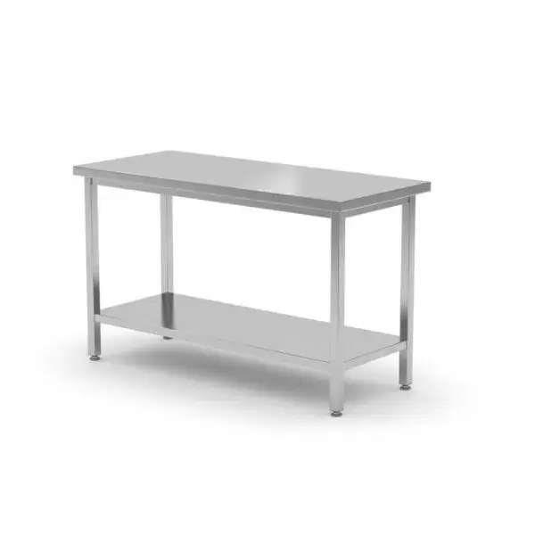 Lage Kosten Centrale tafel met plank – geschroefd, diepte 600 mm, hendi, profi line, 1400x600x(h)850mm