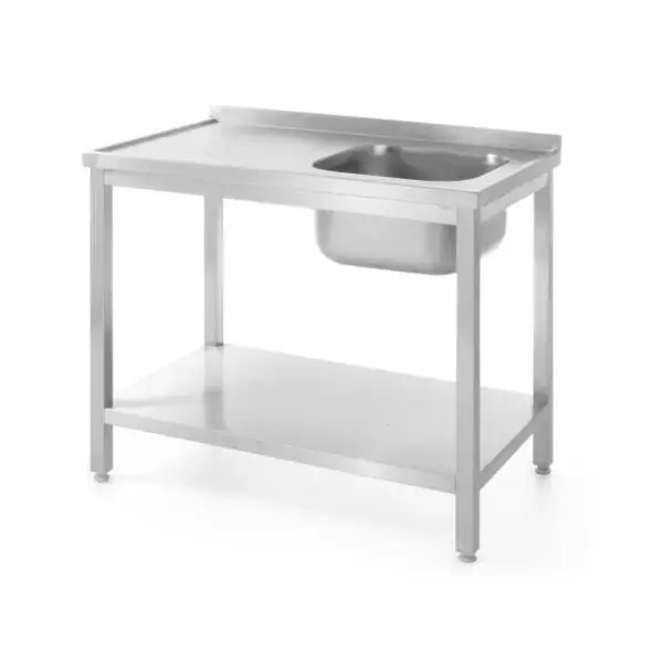 Spoeltafel met plank – geschroefd, diepte 600 mm, hendi, profi line, rechterkant, 1000x600x(h)850mm Betrouwbaar