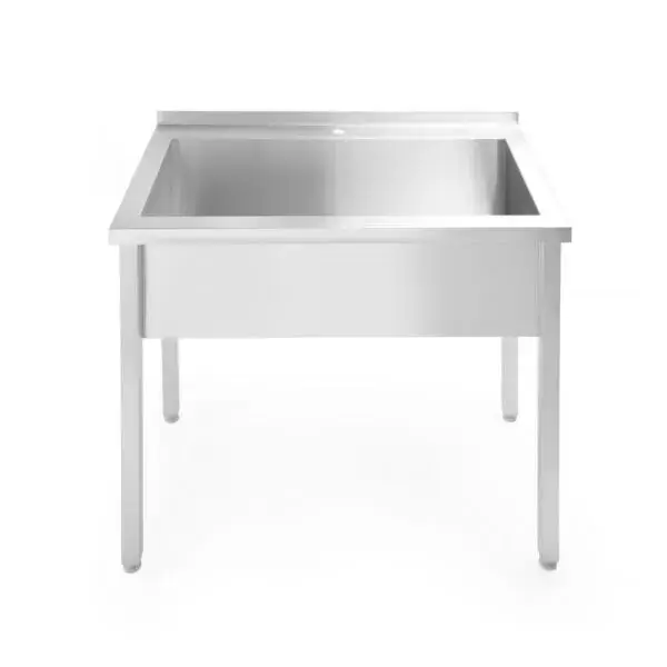 Tafel met enkele wasbak, zonder spatrand - geschroefd, diepte 600 mm, hendi, budget line, 1000x600x(h)850mm Betrouwbaar