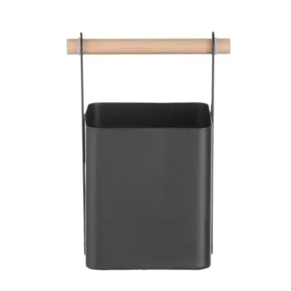 Weekendaanbieding Hendi bestekcaddy met houten handvat matzwart 140x105x190mm