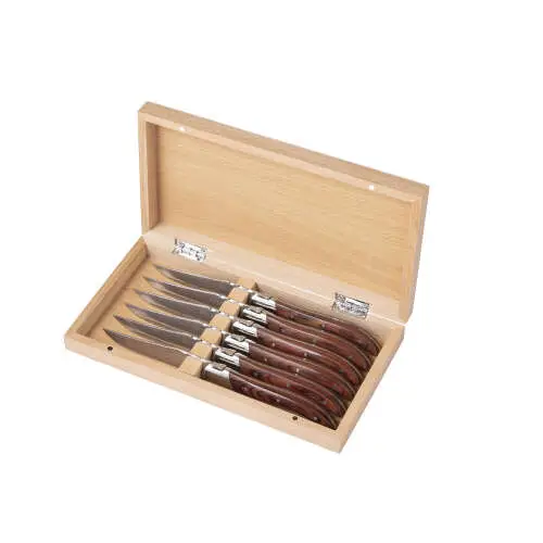 Aanbieding Sola Steakmessen Set | 6 stuks in doos | 227mm | 84g | 18/10 RVS | Zilver/Hout