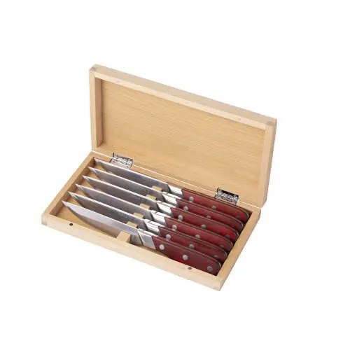 Finale Uitverkoop Sola Steakmessen Set | 6 stuks in doos | 241mm | 121g | 18/10 RVS | Zilver/Hout
