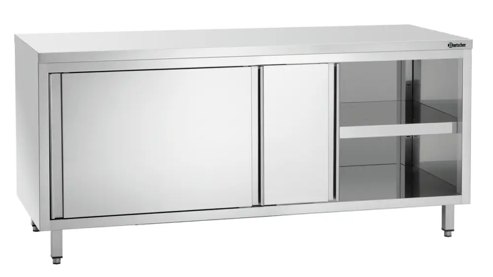Gereduceerde Prijs Bartscher Werkkast 700 | 1800mm breed | RVS | Schuifdeuren | 1 Tussenschap | 1800x700x850mm