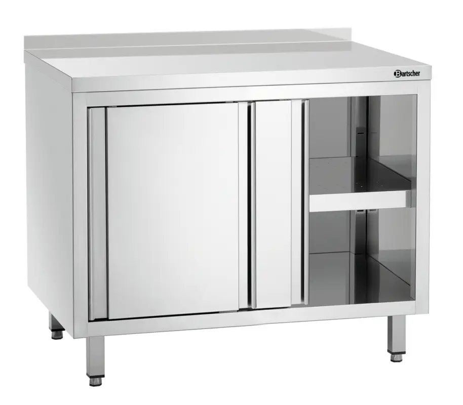 Op = Op Bartscher Werkkast B1000 | RVS | Schuifdeuren | Tussenschap | Opstaande rand | 1000x700x850mm