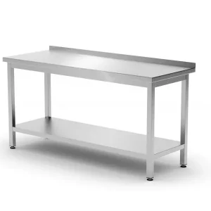 Gratis Retour Muurwerktafel Met Opstaande Rand En Schap – 600 Mm Diep, Hendi, Kitchen Line, 1600x600x(h)850mm