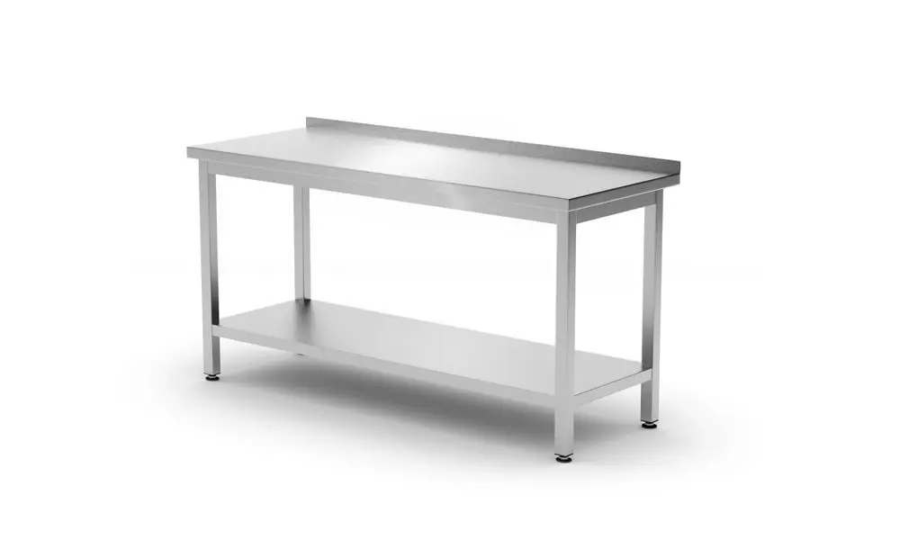Gratis Retour Muurwerktafel Met Opstaande Rand En Schap – 600 Mm Diep, Hendi, Kitchen Line, 1600x600x(h)850mm
