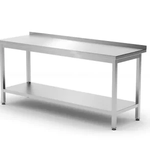 Muurwerktafel Met Opstaande Rand En Schap – 600 Mm Diep, Hendi, Kitchen Line, 1800x600x(h)850mm Gratis Retour