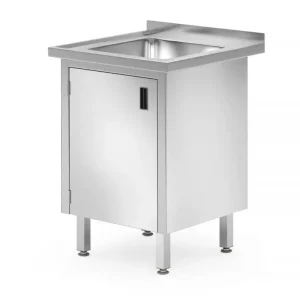 Populair Enkele Spoeltafel Met Kast – Gelast, Diepte: 600 Mm., Hendi, Profi Line, 600x600x(h)850mm