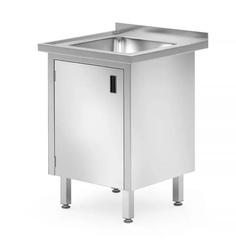 Populair Enkele Spoeltafel Met Kast – Gelast, Diepte: 600 Mm., Hendi, Profi Line, 600x600x(h)850mm