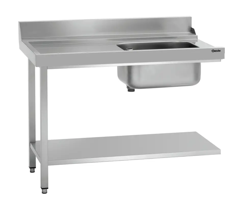 Lage Kosten Bartscher Aanvoertafel DS-LI1B | Spoelbak Rechts met Bodemschap + Achter Rand | 1200x720x850mm